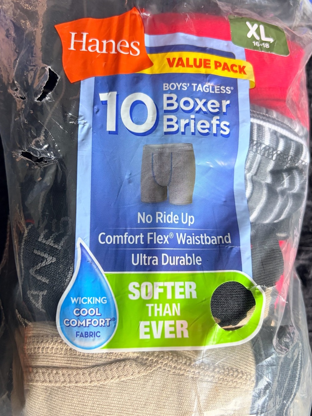 Hanes 10-Pack Boxer Briefs – Black, Gray, Red